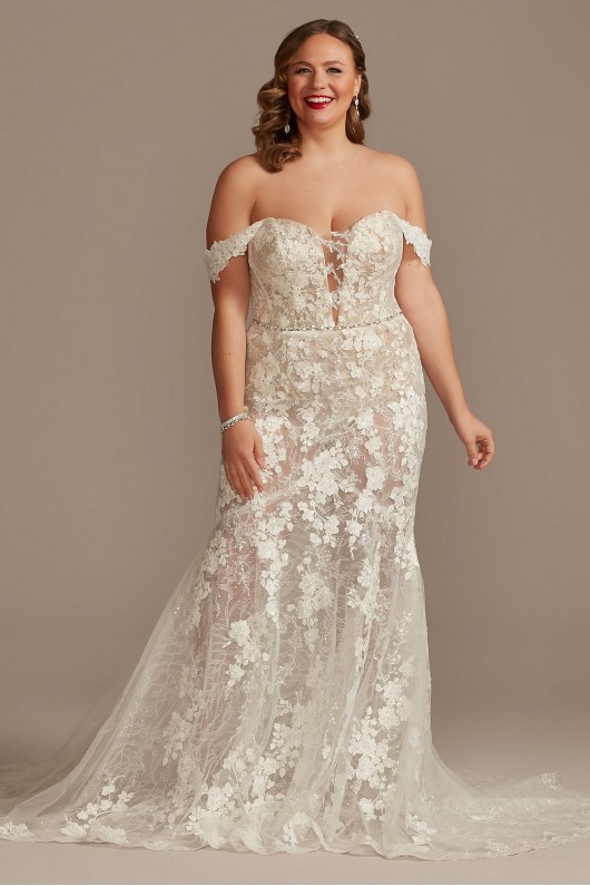 Tall Plus Embellished Illusion Lace Wedding Dress  4XL9MBSWG899