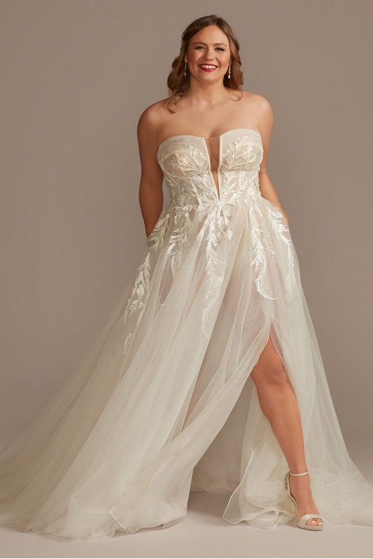 Tall Plus Tulle Bodysuit Wedding Dress with Straps  4XL9MBSWG898
