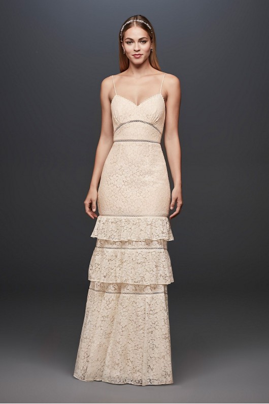 Tiered Lace Sheath Gown with Openwork Insets DB Studio DS870026