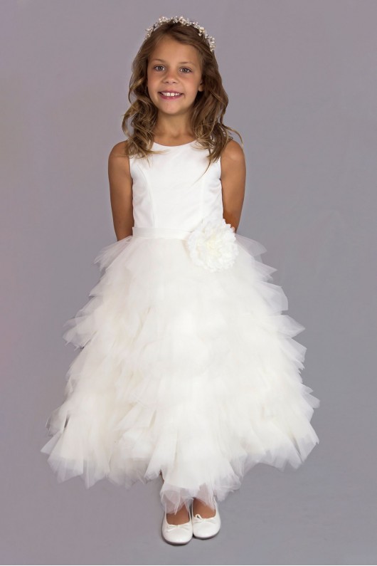 Tiered Tulle Flower Girl Gown with Floral Belt FG-110