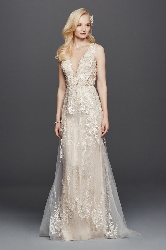 Tulle A-Line Wedding Dress with Plunging V-Neck  SWG722