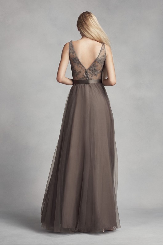 Tulle Surplice Bridesmaid Dress with Lace Back VW360322