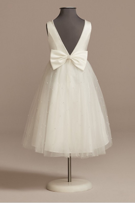 V-Back Tulle Flower Girl Dress with Pearls and Bow DB Studio WG1425