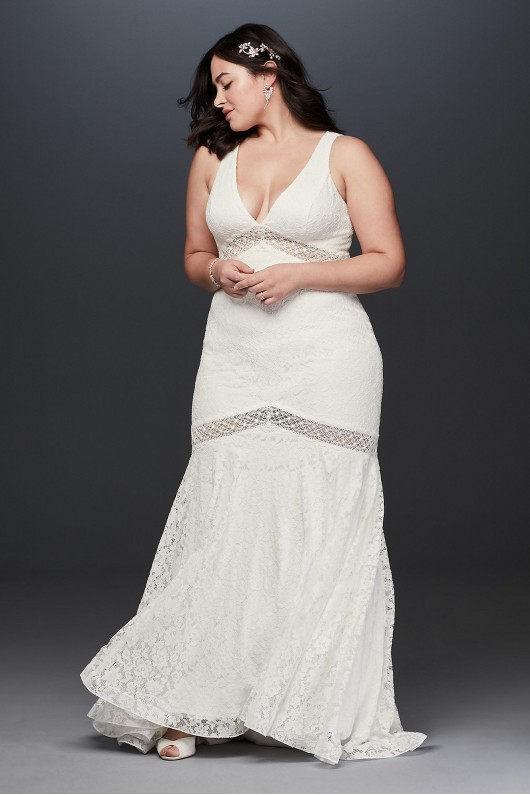 V-Neck Lace Illusion Plus Size Wedding Dress Galina 9WG3950
