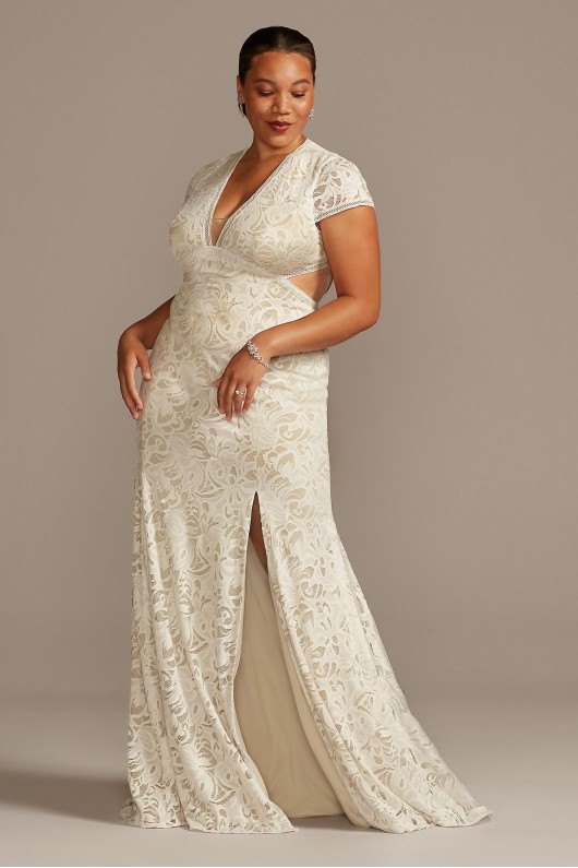 V-Neck Lace Open Back Plus Size Wedding Dress Melissa Sweet 8MS251215