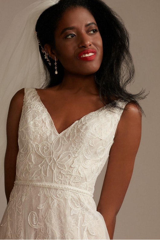 V-Neck Lace Tall Wedding Dress with Scallop Hem Melissa Sweet 4XLMS251250