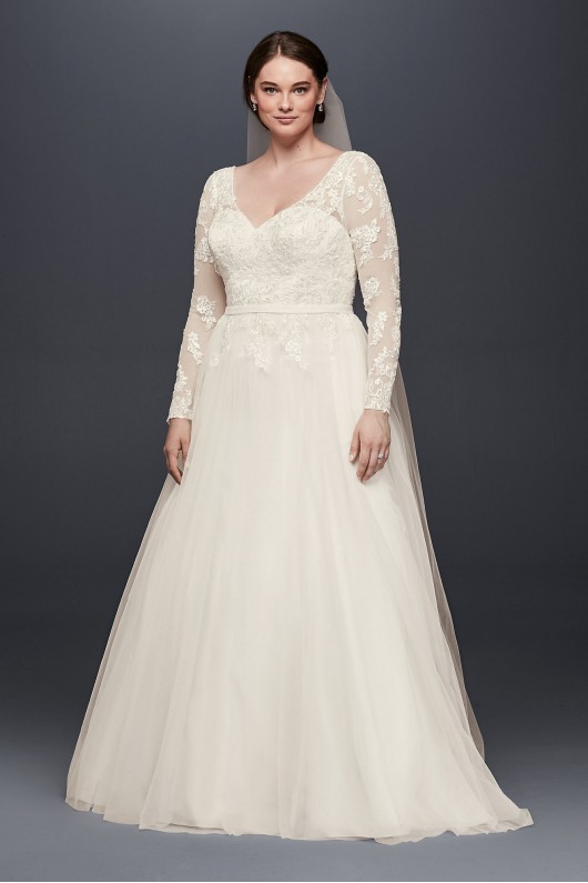 V-Neck Long Sleeve Wedding Dress With Low Back  Collection 4XL9WG3831