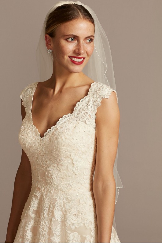 V-Neck Scalloped Lace and Tulle Wedding Dress  Collection 4XLWG3850