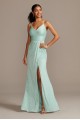 Wrap Bodice Skinny Strap Glitter Micro-Pleat Gown Morgan and Co 12791
